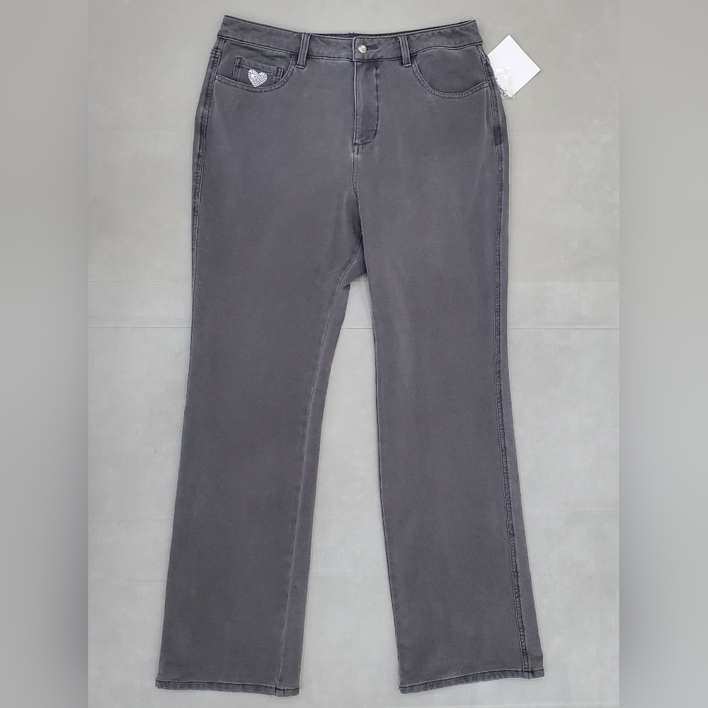 Quacker Factory Dream Jeans women's size 12 x 32L gray stretch bootcut high rise